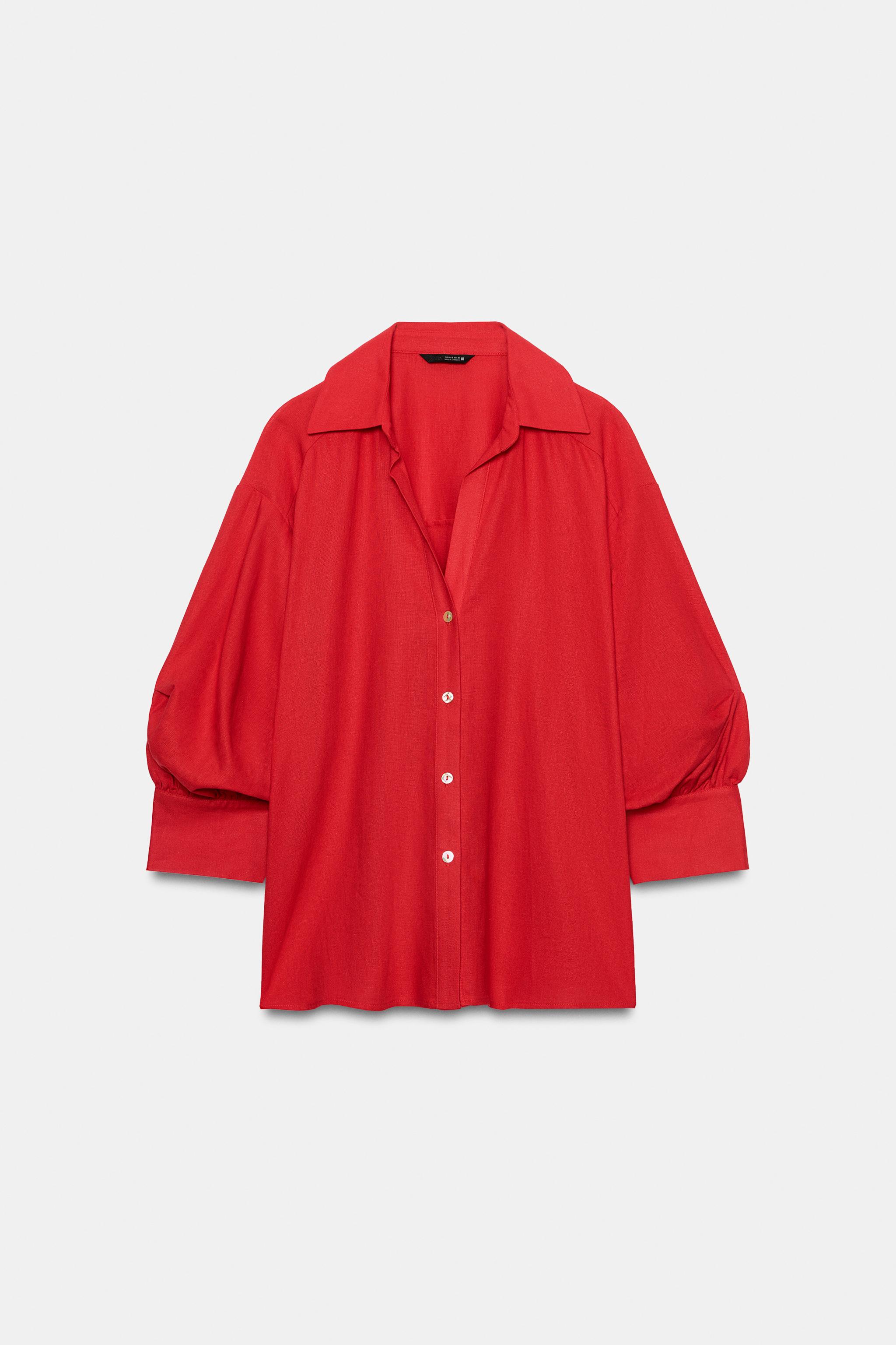PUFF SLEEVE STRIPED LINEN SHIRT